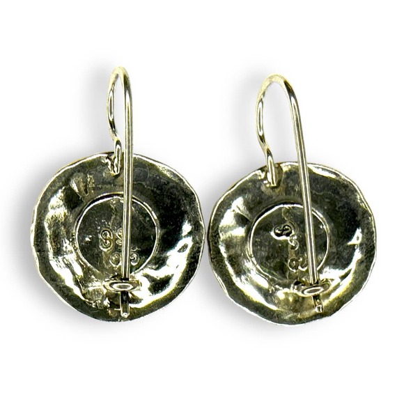 Sterling Silver Blue Fire Opal Inlay Earrings Vintage Handmade Native American - Picture 5 of 8